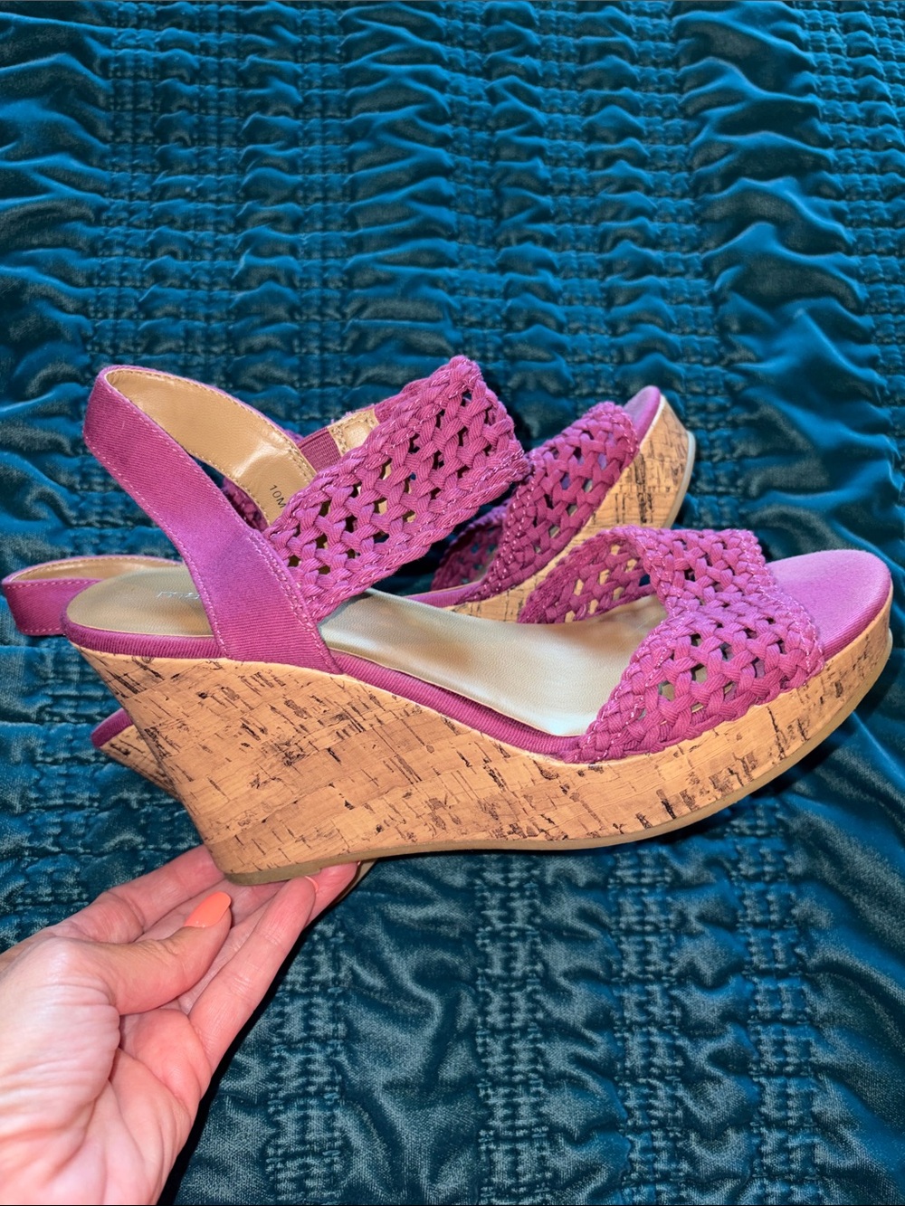 Maurices Pink Woven Cork Wedge Slingbacks